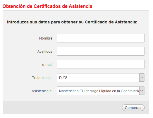 Formulario para poder recibir el certificado de asistencia